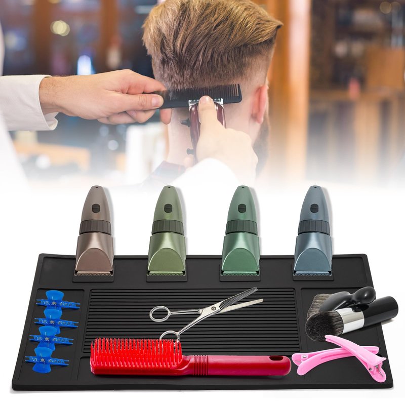 Hedume Magnetic Barber Mat, 17.7'' x 11.8'' Magnetic Barber Organizer Mat for Clippers, Professional Anti-Slip Heat Resistant Barber Table Matt, Flexible PVC Barber Tool Pad for Hairstylist