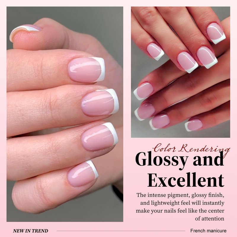 240pc White French Tips Press on Nails Square Fake Nails Kit, Extra Short Nails Press ons French Tip Acrylic Nails Pink Glue ons Nails Short Stick on Nails Women Artificial False Fingernail with Tabs