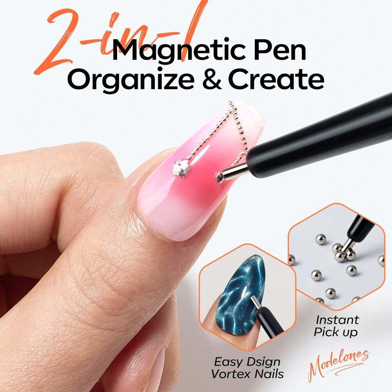 modelones Cat Eye Magnet Set, Heart Nail Art Tool Strong Magnetic Pen Double Head Round Magnets Stick Wand Diverse French Moon Floral Circle Cateye Effect DIY Professional Manicure Gift for Women