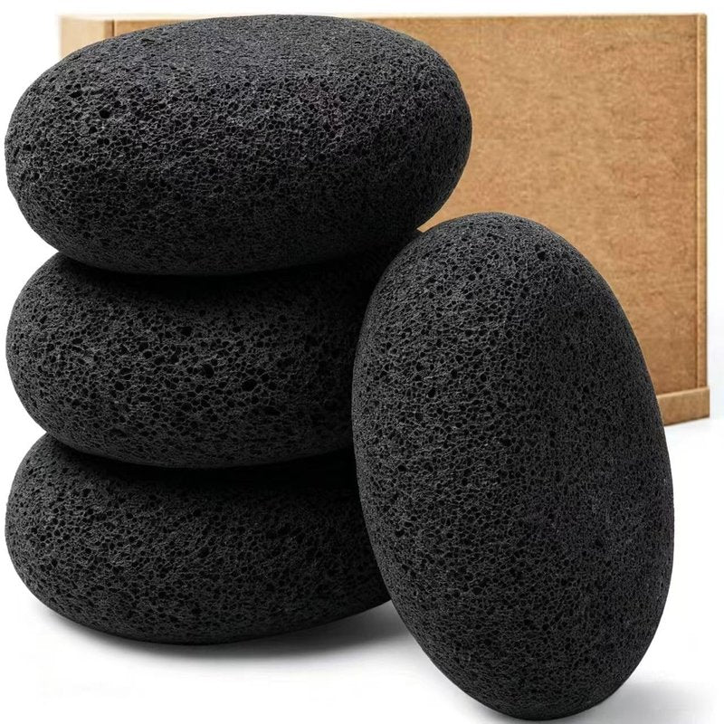 Natural Foot Pumice Stone for Feet, Borogo 4-Pack Lava Pedicure Tools Hard Skin Callus Remover for Feet and Hands Black
