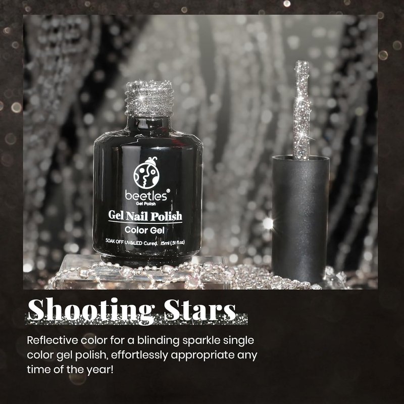 Beetles Black Gel Nail Polish - 15ML Glitter Reflective Shimmer for Stunning DIY Nail Art