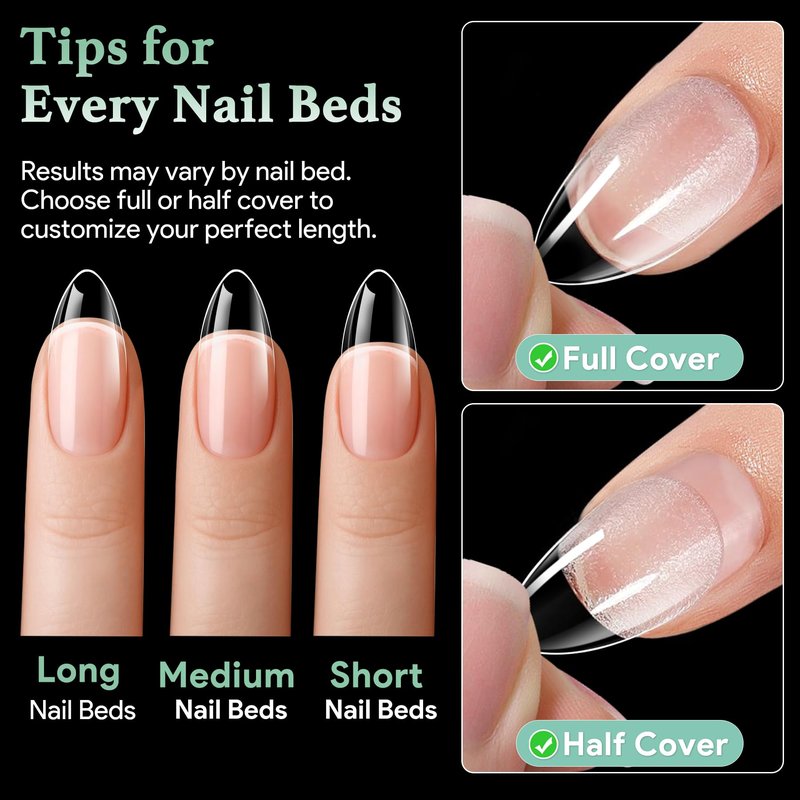 Medium Almond Nail Tips, 216pcs Acrylic Fake Nails Gel Nail Tips Soft, Full Cover Pre-Shaped Matte Clear Press on Nails for Extension, Diy at Home Manicure 12 Sizes