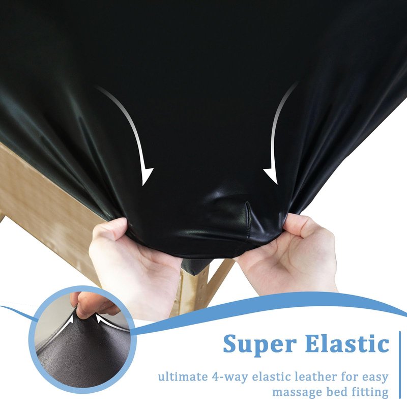 KIDOACOW Leather Massage Table Cover Protector Wipeable Massage Table Cover Fitted Replacement Sheet Covers for Massage Bed/Spa Bed/Lash Beds, Fits 28-32" Wide (Black, 1Pcs)