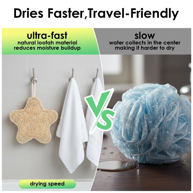 QFGasre 2PCS Travel Loofah Exfoliating Body Scrubber Made with Natural Egyptian Shower Loofah Sponge Shower Exfoliator for Women and Men (Stars Shape