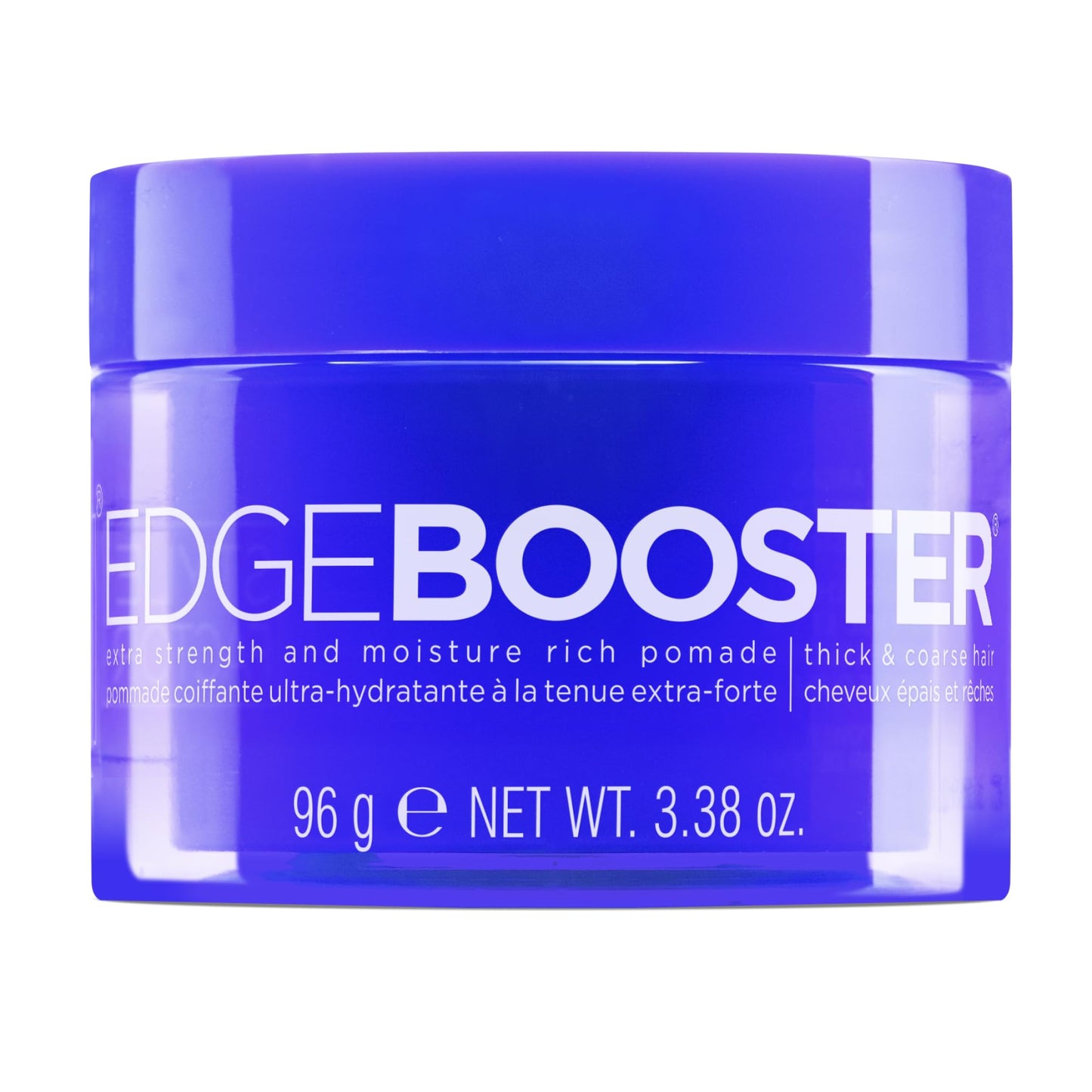 Style Factor Edge Booster Extra Strength & Moisture Rich Pomade | Strong Hold Edge Control Gel for Thick & Coarse Hair | High Shine, Non-Greasy Styling | Blue Sapphire, 3.38 oz