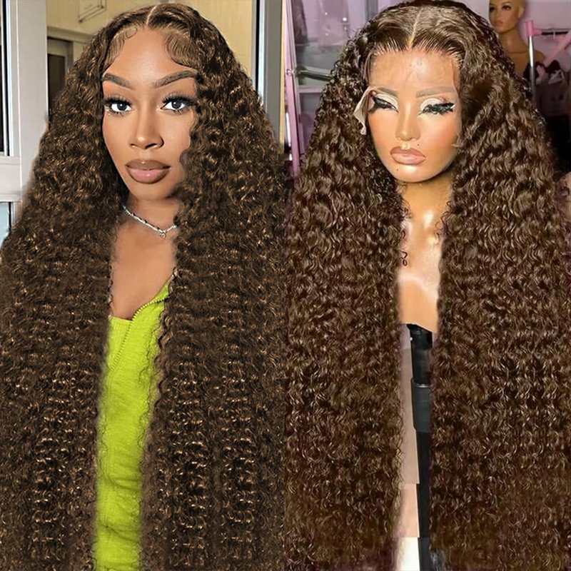 BIANFA 30 Inch Chocolate Brown Deep Wave Lace Front Wigs Human Hair 220 Density 13x6 HD Lace Frontal Wig Curly Human Hair Pre Plucked Wig for Women Brown Glueless with Natural Hairline