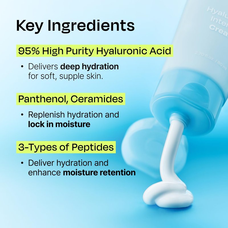 Celladix Hyaluronic Intense Cream – 95% Pure Hyaluronic Acid with Niacinamide & Panthenol – 100 Hours of Hydration, Barrier Strengthening Care for Smooth, Radiant Skin – Korean Skincare, 2.70 Fl Oz