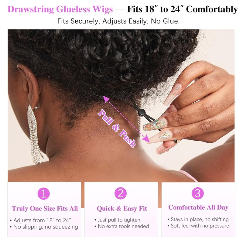 Liqusee 7x6 Burmese Curly Glueless Wigs Human Hair Pre Plucked Pre Cut 250% Density Drawstring Wig for Black Women 7x6 HD Lace Front Wigs Human Hair Glueless Wear and Go Natural Color 24 Inch