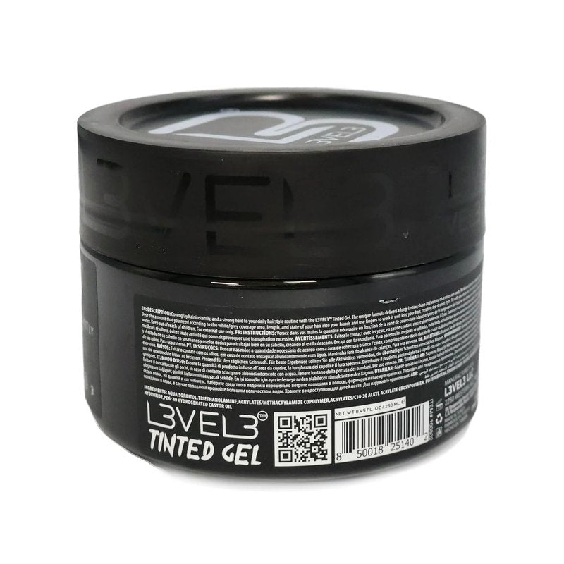 Level 3 Black Tinted Hair Gel - Instant Gray Coverage & Strong Hold - Temporary Color for Volume, Texture & Shine