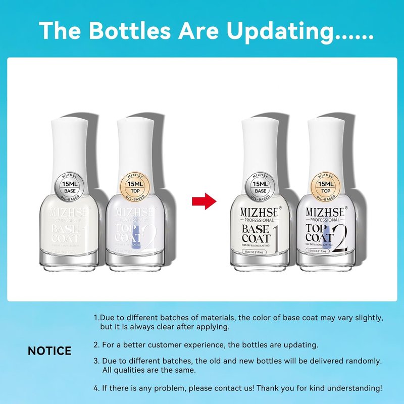 MIZHSE Quick Dry Base & Top Coat Nail Polish - 15ml High-Gloss Protective Finish for Long-Lasting Manicure