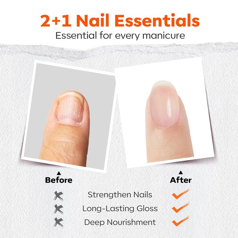 modelones Clear Nail Polish 3-in-1 Top Coat and Base Coat, Nail Strengthener, 15 Ml Quick Dry Long Lasting Shine Chip Fade Resistant Nails Protect Care Gifts for Women
