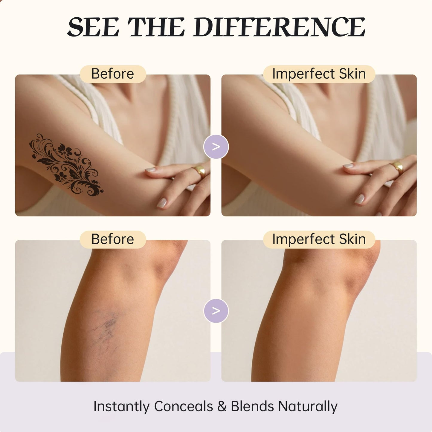 Tattoo Cover Up Makeup Waterproof, 2 Colors Mix Foundation Full Coverage Tattoo Coverup Make Up for Leg Neck Body, Scars Vitiligo Veins Dark Spots Long Lasting Concealer for All Skin, Ivory Dark 1.4oz