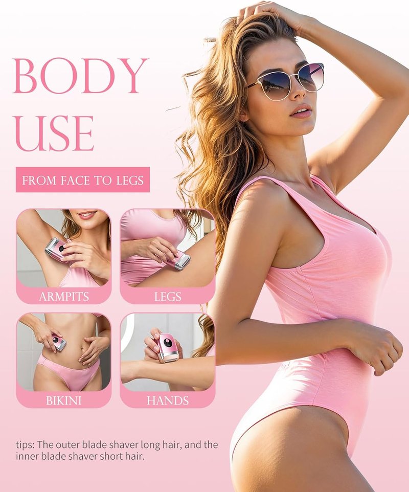 Cordless Electric Razors for Women - Rechargeable Travel Shaver with LED Display | Pink Body Trimmer for Face, Bikini & Legs