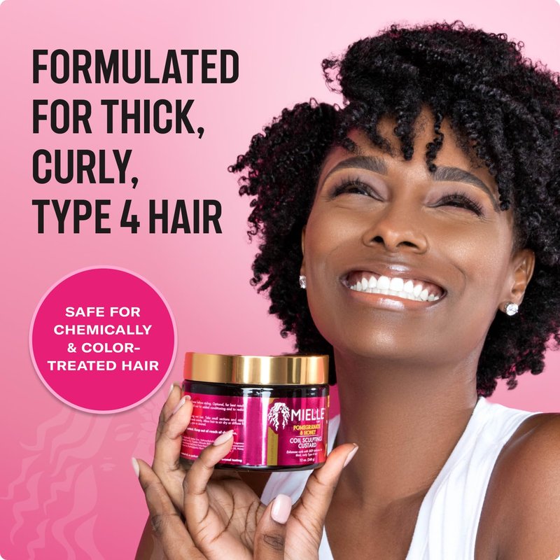 Mielle Organics Pomegranate & Honey Curl Cream - Coil Sculpting Custard for Type 4 Hair - Hydrates, Controls Frizz, Conditions & Adds Shine,12 Fl Oz