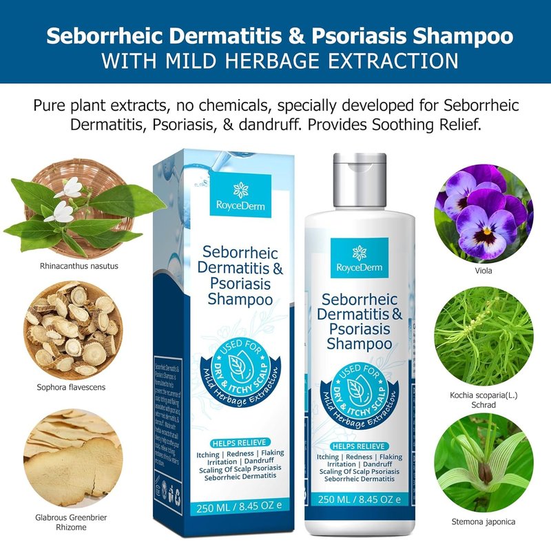 Roycederm Seborrheic Dermatitis & Psoriasis Shampoo for Dandruff - Helps Relieve Itching, Flaking & Scaling, Dry Itchy Scalp