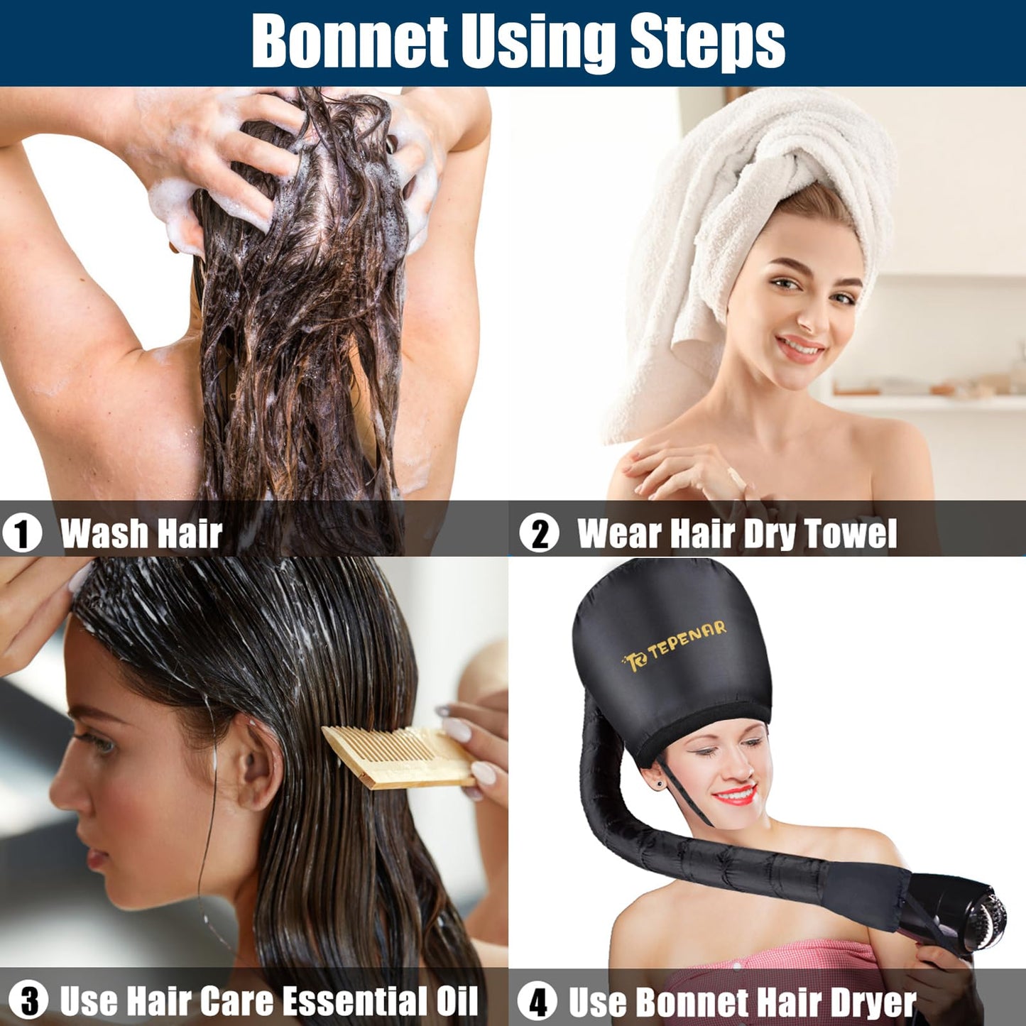 TEPENAR Hair Dryer Bonnet - Upgraded Extra Large Soft Adjustable Hooded Cap for Fast Hair Styling and Care