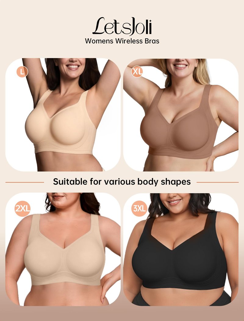 LetsJoli Jelly Bras for Women Supportive Wireless Push Up Bra Full Coverage No Underwire Seamless Plus Size for Older Women（Skin,XL