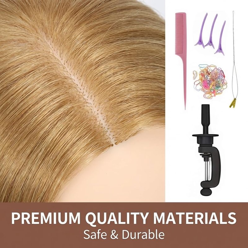 80% Real Hair Mannequin Head Training Head Manikin Cosmetology Doll Head for Hairdresser Practice Braiding Hair Styling with Clamp stand 26-28inch
