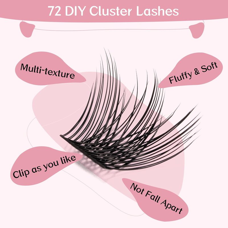 Cluster Lashes - 72 Pcs DIY Eyelash Extensions | Natural Soft & Comfortable Reusable Lashes - D-12mm