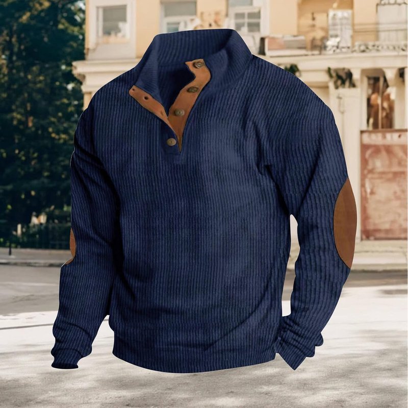 Men's Stand Collar Pullover Sweatshirt - Loose Fit Long Sleeve Corduroy | Casual Fall Style