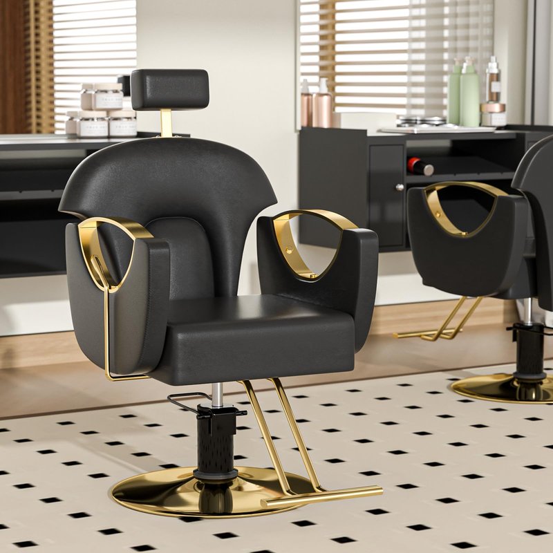 Reclining Salon Barber Chair,Reclining Styling Chair for Hair Stylist,Hair Salon Chair with Heavy Duty Hydraulic Pump, Adjust Height 360°Swivel for Home Barbershop,Unique Headrest Design (Black)