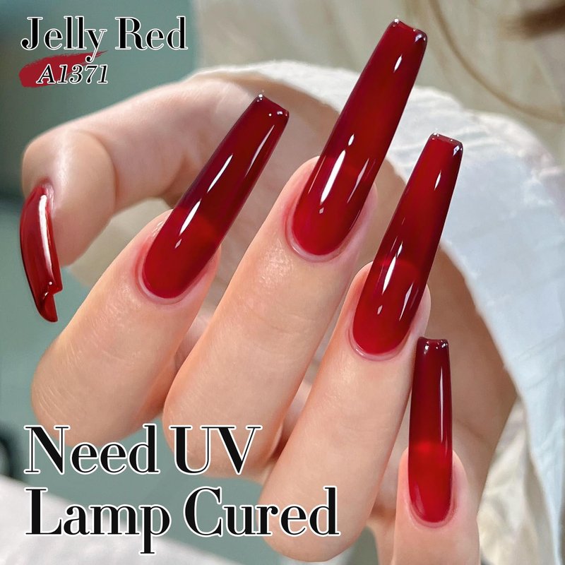 Double Rhythm 15 ML Dark Burgundy Gel Polish Pure Sheer Same Color Same Bottle Gel Polish Art Manicure Salon DIY at Home for Women (Jelly Red-A1371)