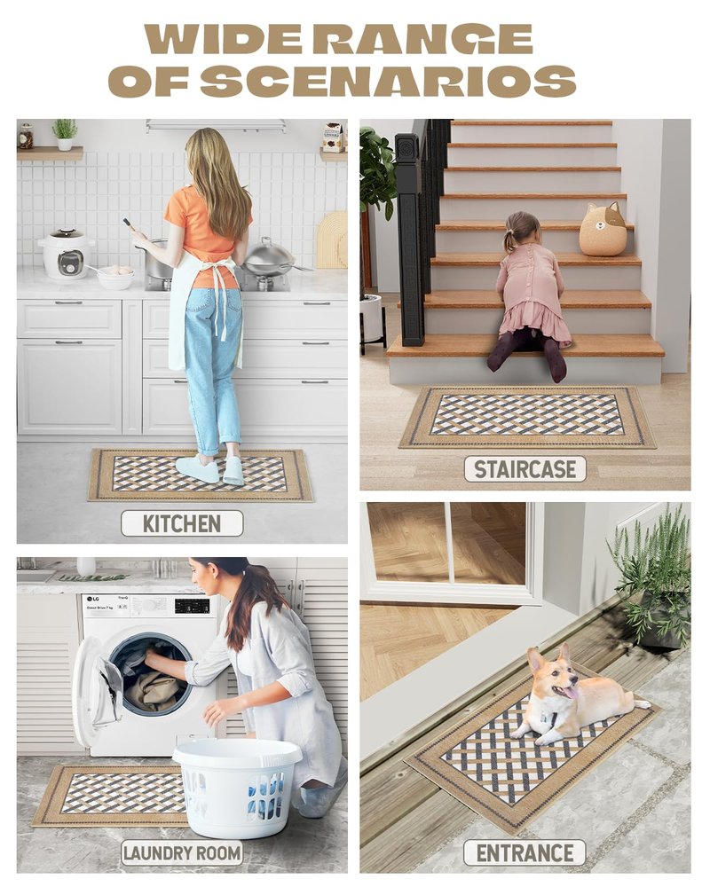 Hargiis Non Slip Mats for Kitchen Floor, Kitchen Mat Machine Washable Buffalo Plaid Kitchen Rugs Washable for a Stylish and Comfortable Kitchen (Plaid Black, 32" x 20")