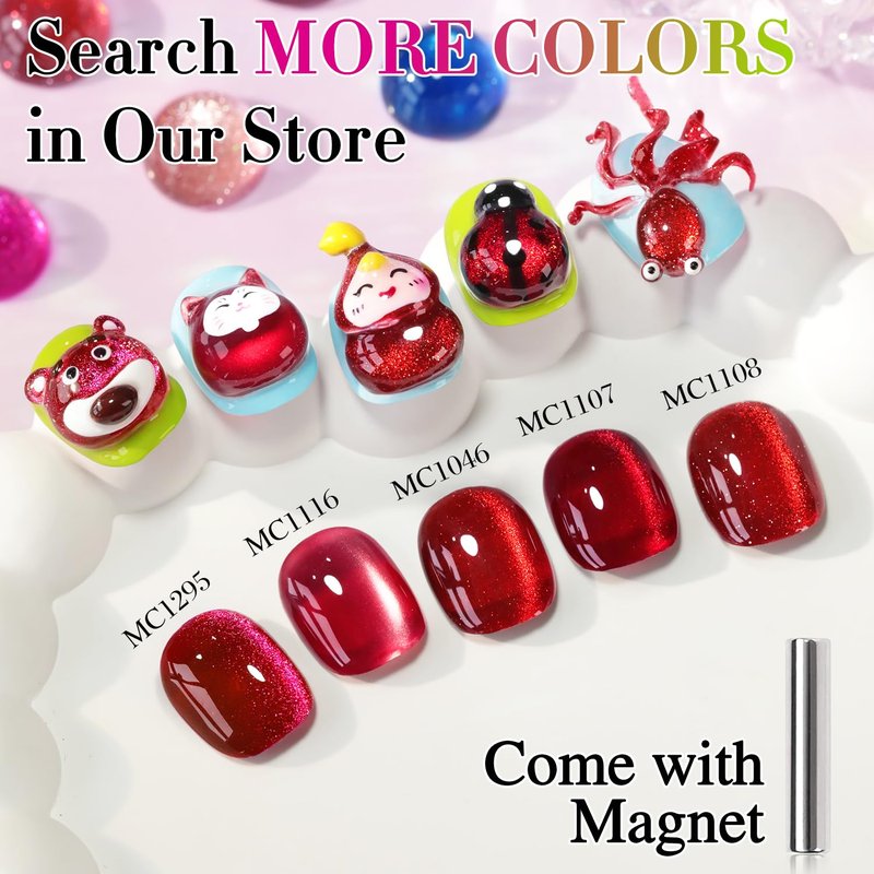 Double Rhythm 15ML Ice Glass Cat Eye Gel Polish with Magnet Holographic Glitter Shimmer Translucent Sheer Color Salon Soak Off Magnetic Nail at Home (Dark Cherry-MC1295)