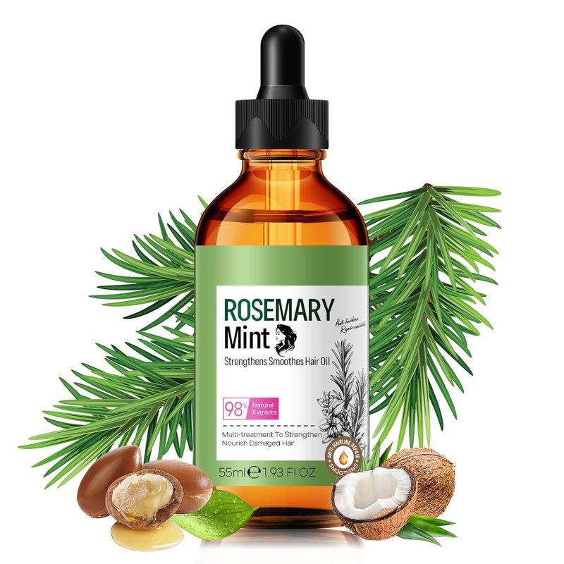 Rosemary Mint Hair Oil for Hair Growth, Strengthening and Smoothing Hair Oil, Deep Moisturizing and Nourish for Split Ends and Dry Scalp, Aromatherapy, Lightweight and Non-Greasy, 1.93 Fl Oz