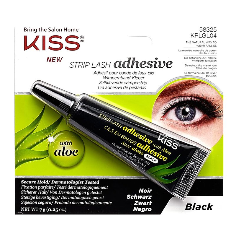 KISS Black Strip Lash Adhesive - Aloe Infused, Dermatologist Tested, 0.24 Oz | Latex Free, Secure Hold