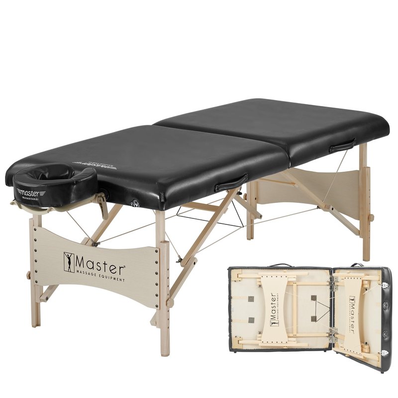 Master Massage 30" Balboa Pro Portable Massage Table Package, Professional Salon Lash & Tattoo Bed, Foldable Wooden Spa Table – Black