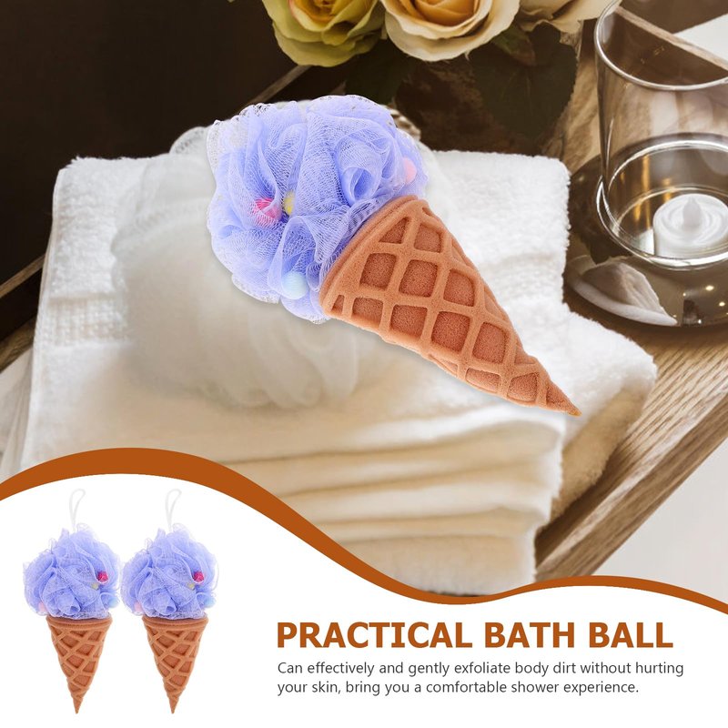Healvian 2pcs Kids Bath Shower Sponge, Cream Bath Sponge,Body Scrubber Exfoliating Loofah for Spa and Shower,Cute Cone e for Kids,Exfoliator-ing Accessories