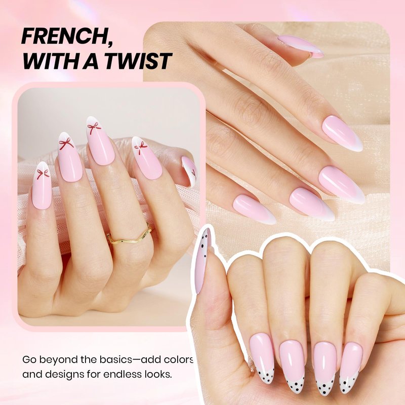 Beetles French Tip Gel Polish Set - Spring White Pink Gel Nail Polish Set 15ML Full Size Soak Off UV LED with 2 Styles Classic French Nail Art Sticker Sheets Manicure DIY Home Salon Gifts for Women