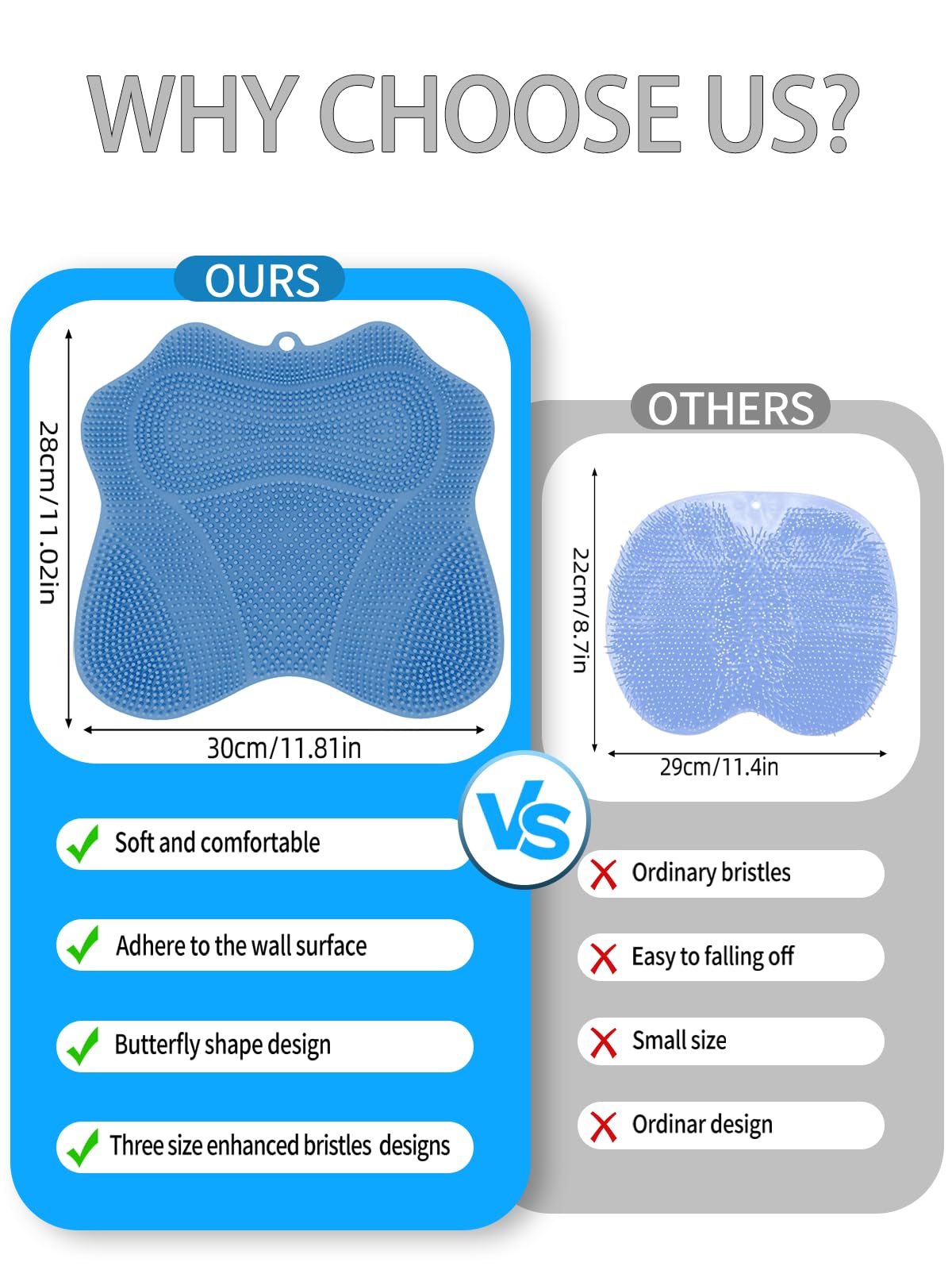 Shower Foot Scrubber Mat,Wall Mounted Back Scrubber Silicone Bath Massager Cushion Brush with Non-Slip Suction Cups,Foot Scrubber for Use in Shower for Improve Skin Exfoliation(Blue)