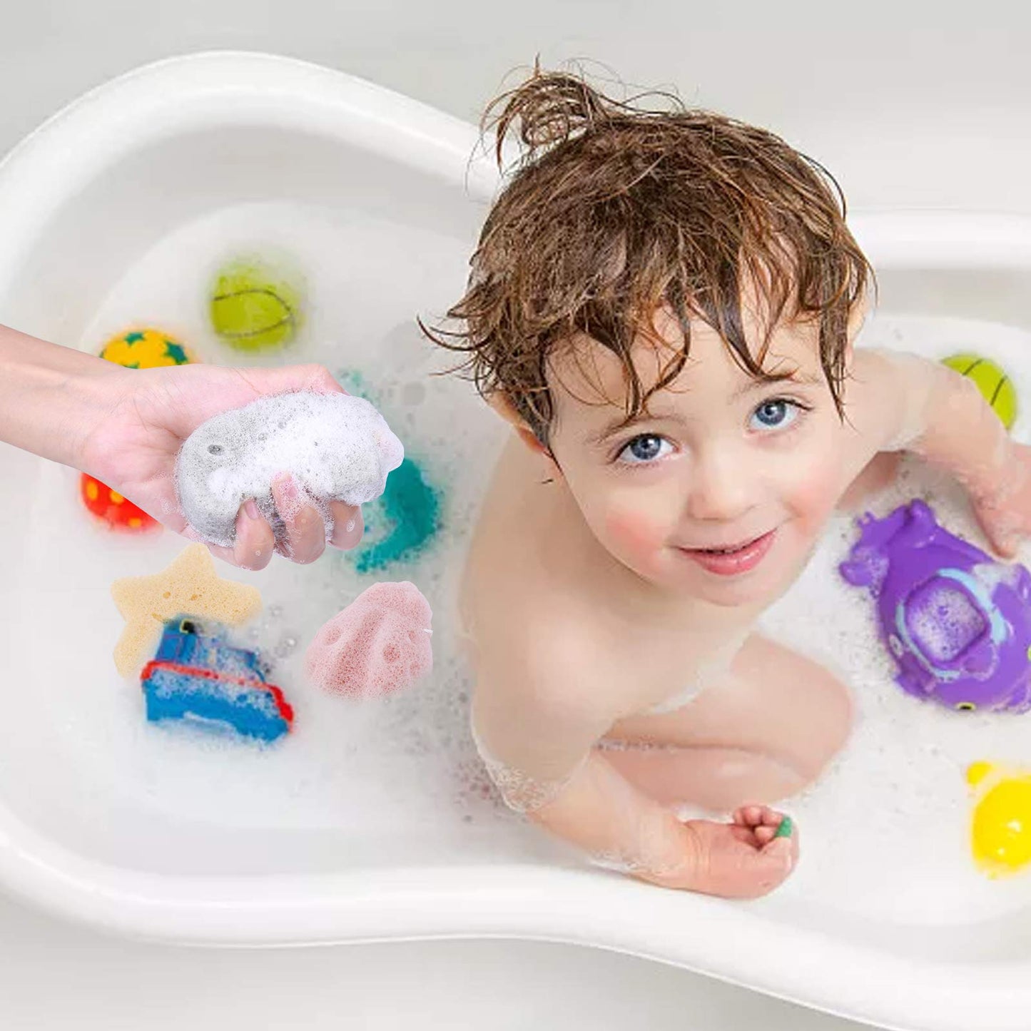 KECUCO 5 Pcs Konjac Baby Sponge for Bathing, Kids Bath Sponges for Infants, Toddler Bath Time, Cute Shapes and Safe Plant-Based Konjac Baby Bath Accessories, 5pcs