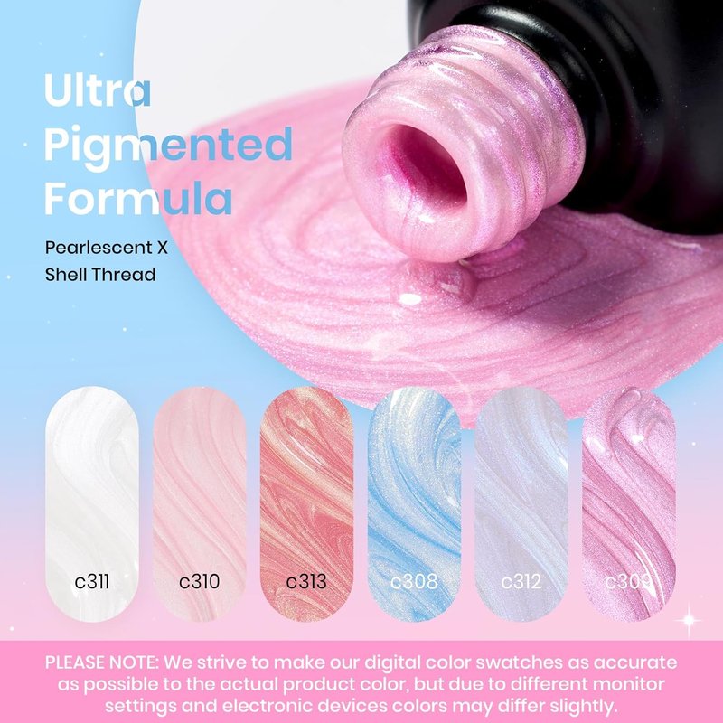 Beetles Pearl Gel Nail Polish Set - 6 Colors with Swirl Effect | UV LED Soak Off for DIY Manicure