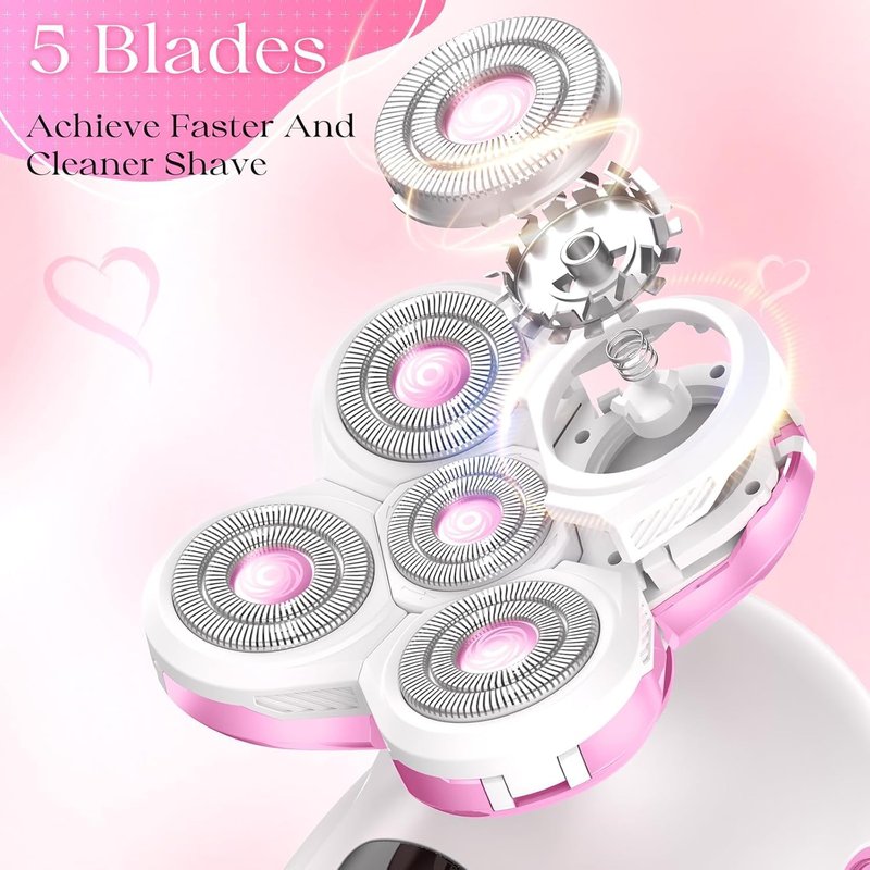 **Electric Razor for Women - Rechargeable Painless Shaver for Legs & Bikini | Wet/Dry Grooming Kit in Light Pink**