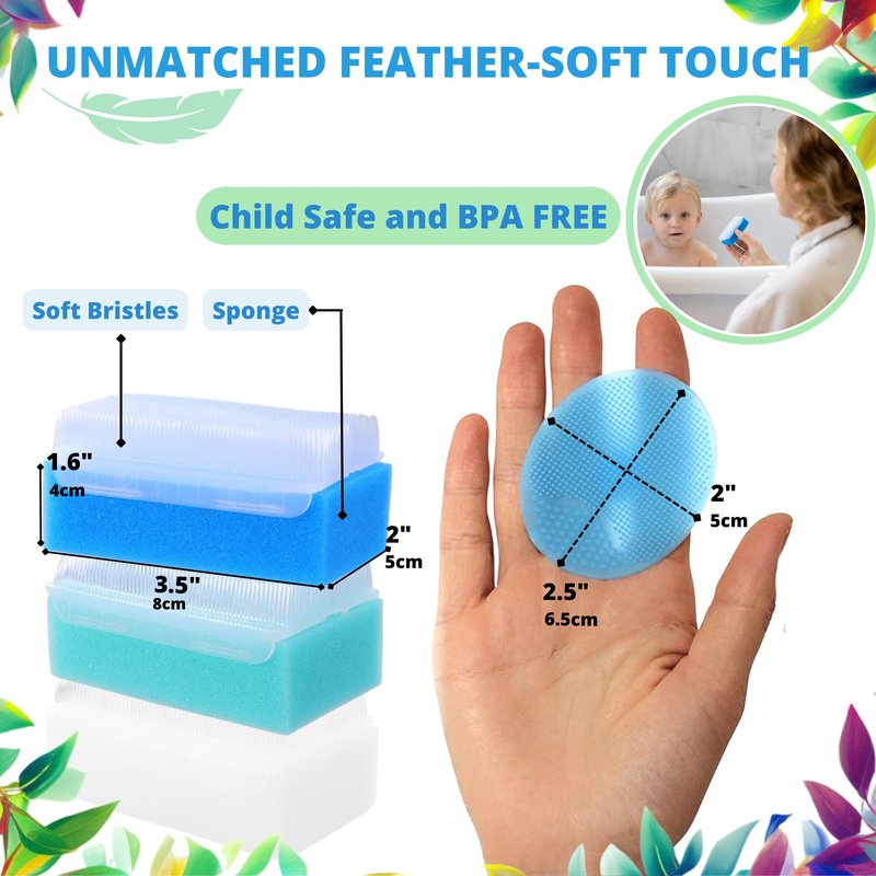 Cradle Cap Brush for Babies - Baby Sponge for Bathing Newborn Bath Essentials | Cradle Cap Treatment | Baby Bath Sponges for Newborns (5-Pack)