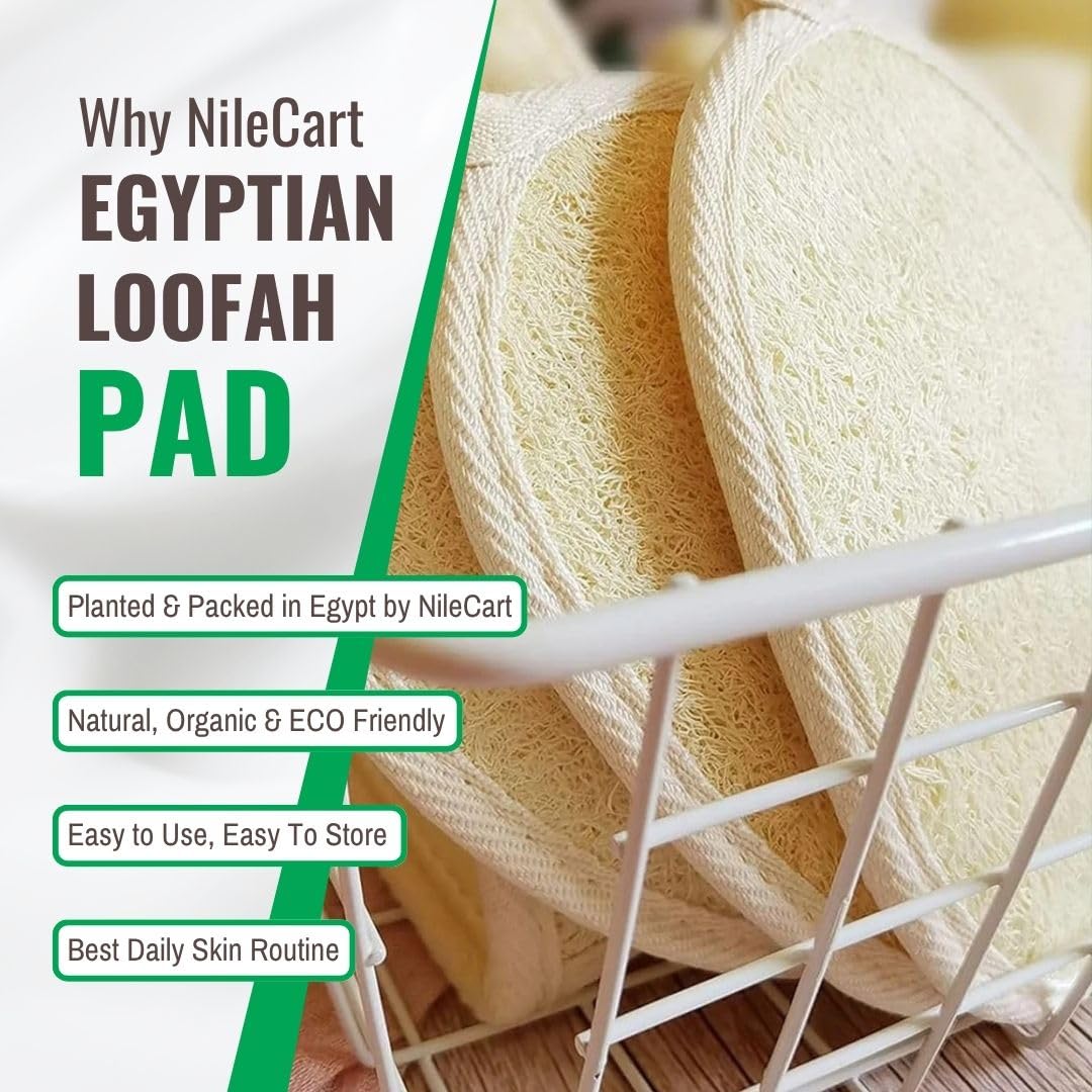 NileCart Natural Loofah for Men - 2 Pack Egyptian Luffa Sponge Pads - Natural Body Exfoliator Scrubber for Bath & Shower (Black)