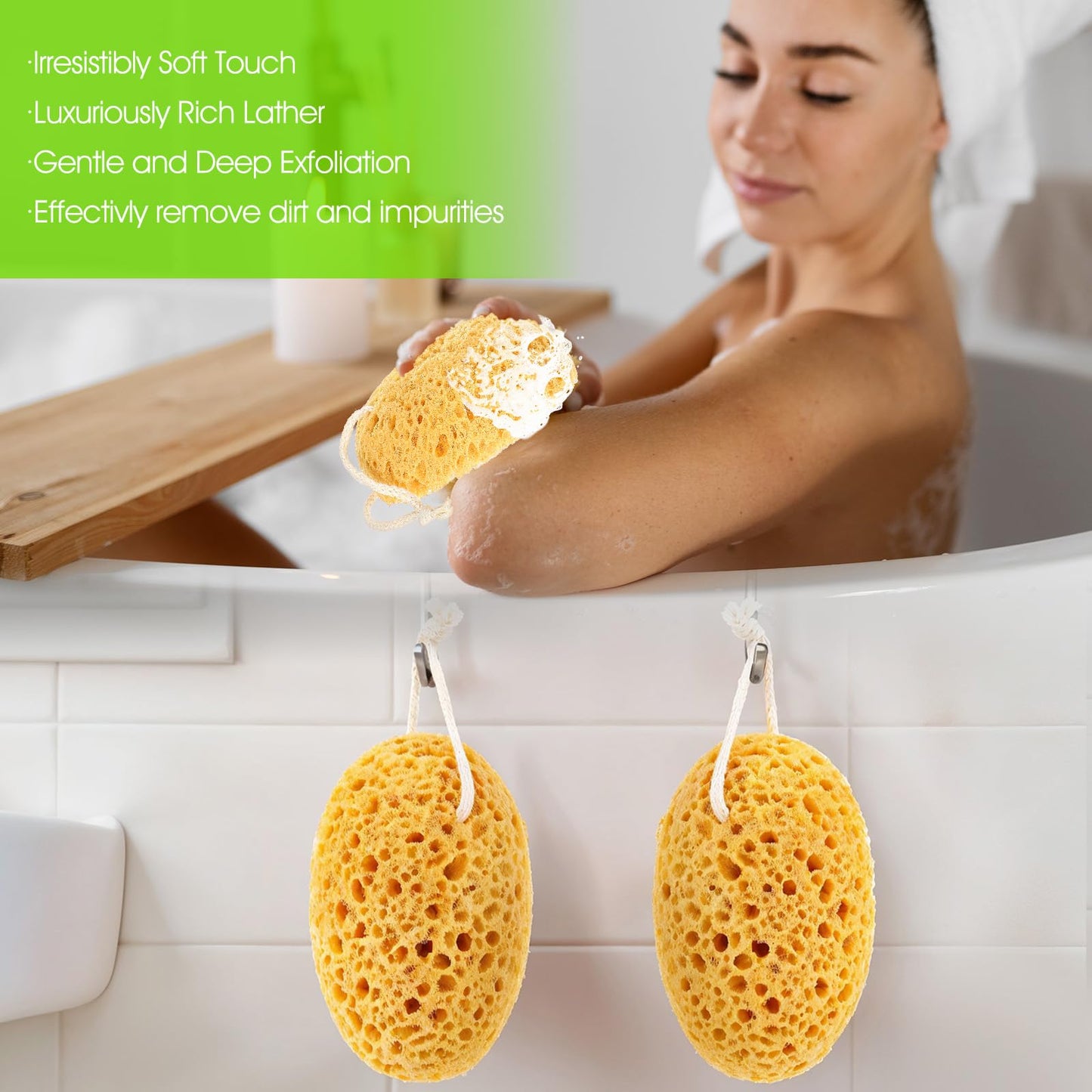 Wanmu 2Pcs Bath Sponge, 6.1 Inch Soft Exfoliating Body Scrubber Shower Sponges, Large Foam Loofah Face Puff for Women, Men, Teenager Body Cleansing Supplies
