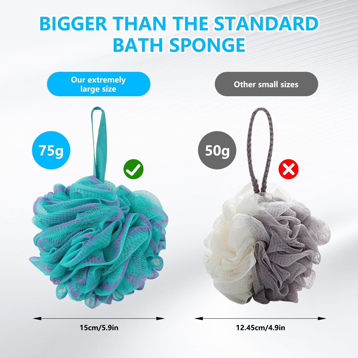 Aiuulu 4 Pcs Washable Shower Loofah Sponge, Exfoliating Body Shower Pouf, Bath Loofah Body Sponge, Bath Scrubber, Shower Scrubber for Men, Women