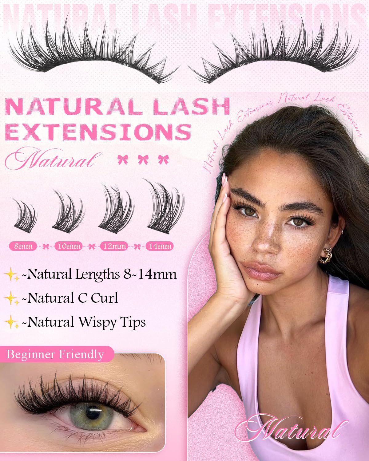 Wispy Eyelash Clusters Natural Lash Clusters Short 8-14mm Cluster Eyelash Extensions C-Curly Individual Lashes Soft Thin Band False Eyelashes Cluster Natural Look Daily Wear