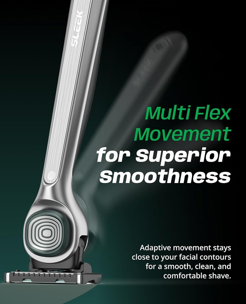 DORCO SLEEK Six Blade Razor System - Precision Shaving with Multi-Flex Technology | 8 Refill Cartridges