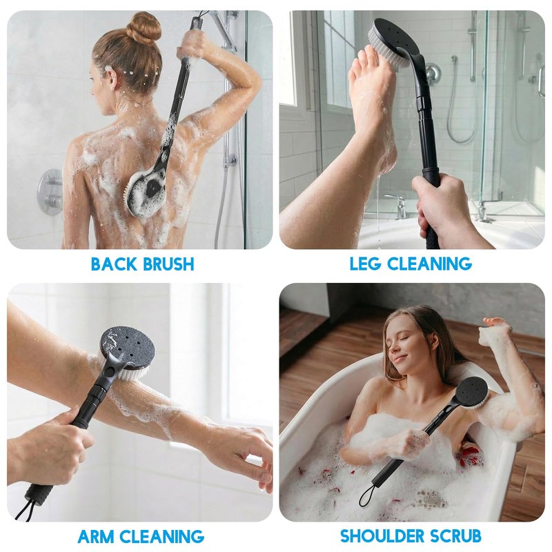 Gobiteli Back Scrubber for Shower,25" Long Handle Shower Brush for Body Exfoliator and Deep Clean,Back Washer for Shower for Men,Women and Elderly