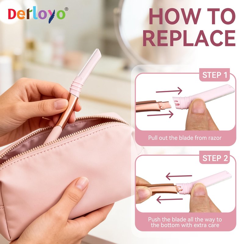 Eyebrow Razor and Face Razor for Women, Reusable Metal Handle with 7 Refill Blades, Dermaplane Razor with Protective Silicone Cap, Eyebrow Hair Trimmer