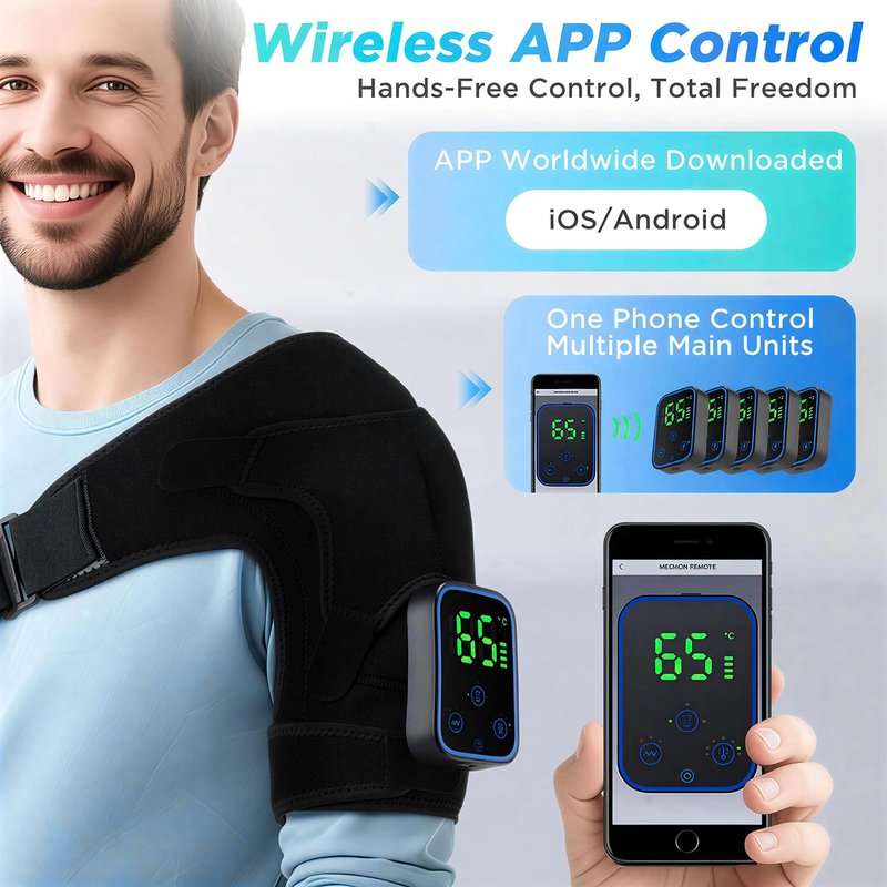 CBDYWVR Triple Method Shoulder Massager, 7 Temperature Levels & 3 Vibration Intensities, APP & Touch Control, 5000mAh Battery Long-Lasting Use, Adjustable Wrap for Shoulder Pain Relief (Black Upgrade)
