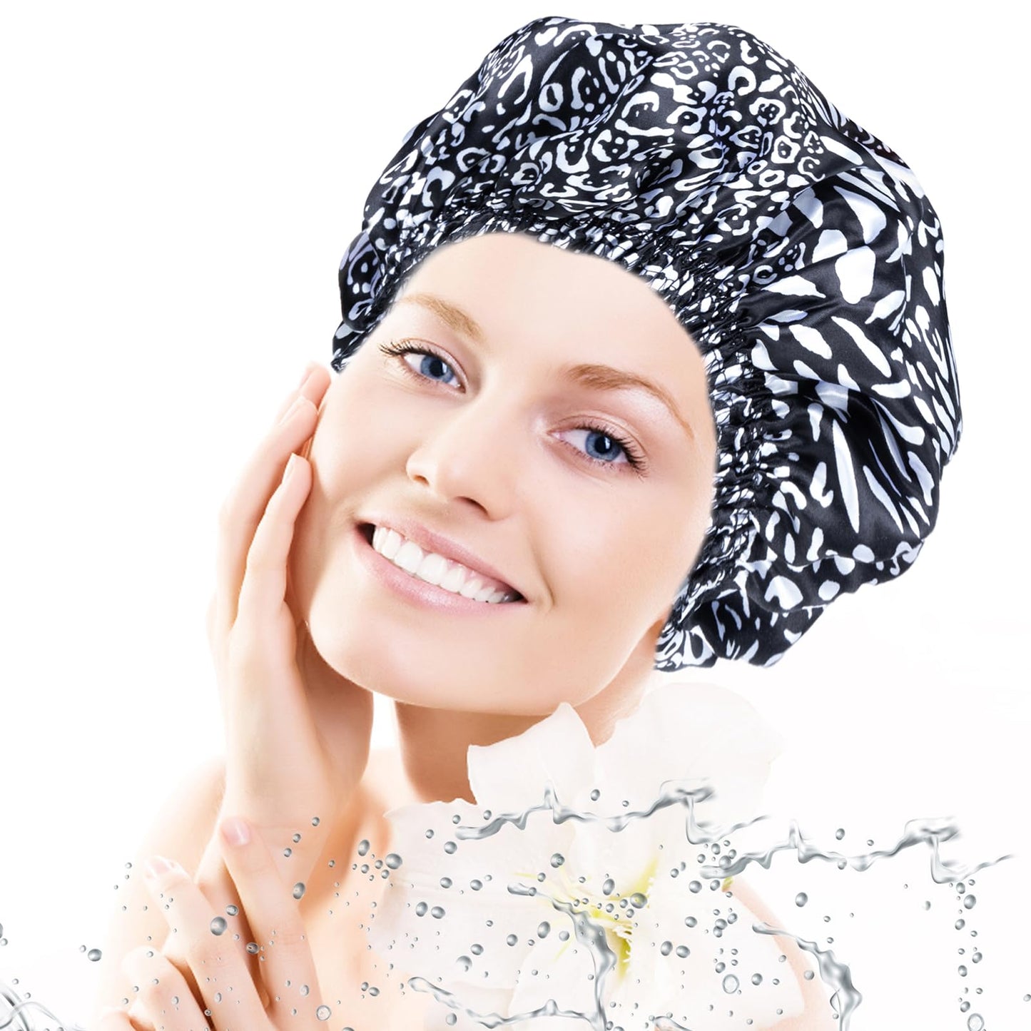 4 PCS Shower Caps for Women, Elastic and Reusable Bath Caps, Double Waterproof Layers Shower Cap, Bathing Shower Caps, Environmental Protection Hair Bath Hat - Printed Color