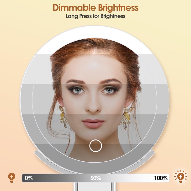 MIYADIVA Magnifying Mirror with Light, Double Sided 30X/1X Lighted Travel Makeup Mirror with Magnification, 3 Color Lighting, Dimmable Touch Screen, Adjustable & Foldable Hand Mirror (White)