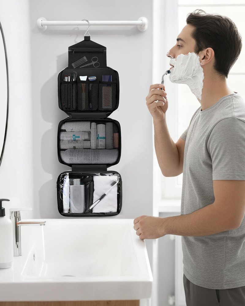 Maliton Toiletry Bag for Men & Women Travel Toiletry Bag Hanging Toiletry Bag Hygiene Bag with 4 Compartments Waterproof Bathroom Shower Bag for Traveling(Black)