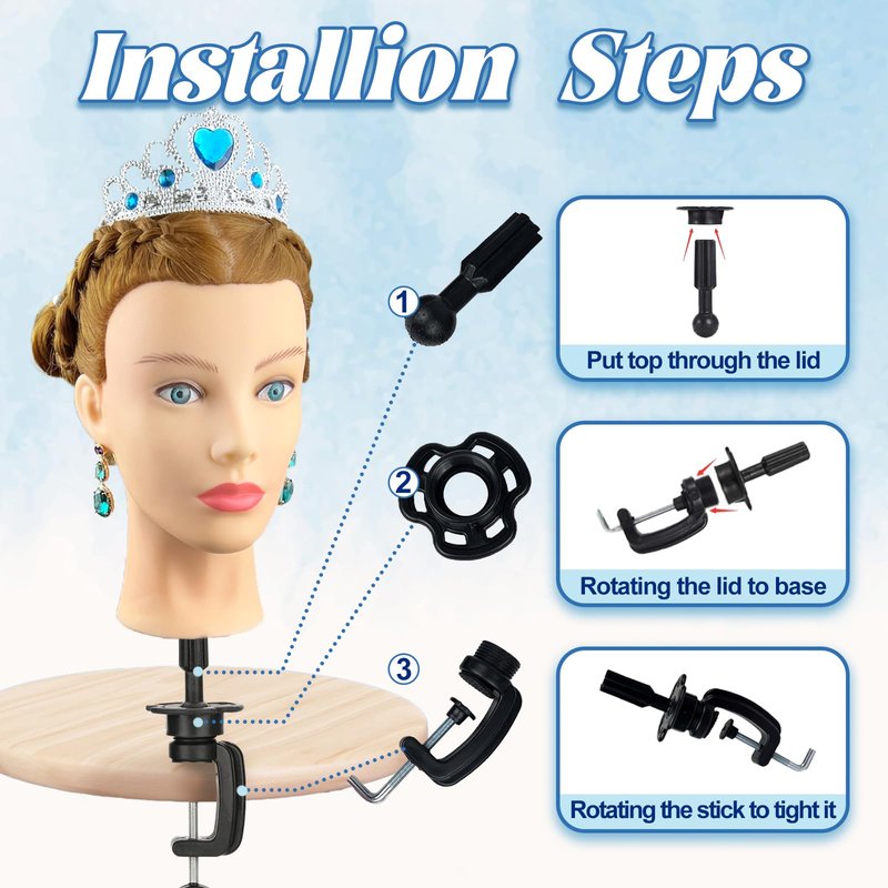 Mannequin Head Human Hair- Cosmetology Manikin Doll Head with 80% Real Hair for Hairdresser Practice Styling Braiding Training Heads & Free Clamp Holder (Brown)